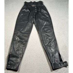 Maniere De Voir Black Faux Leather Ankle Pants